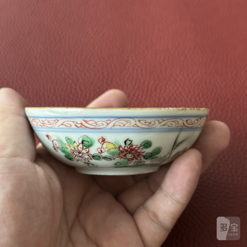 明万曆 五彩花鸟纹卧足杯 - 图8